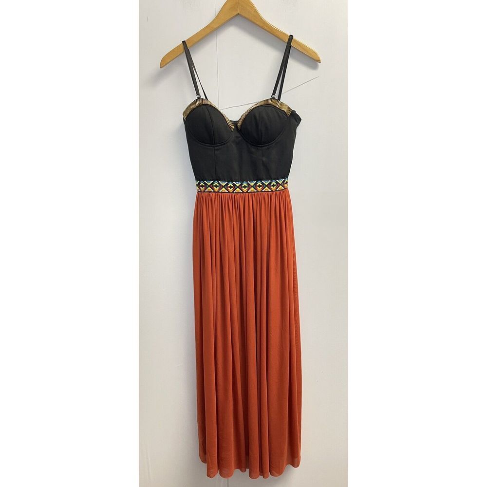Rare London Women's XS Corset Maxi Dress Beaded Removable‎ Straps Lined